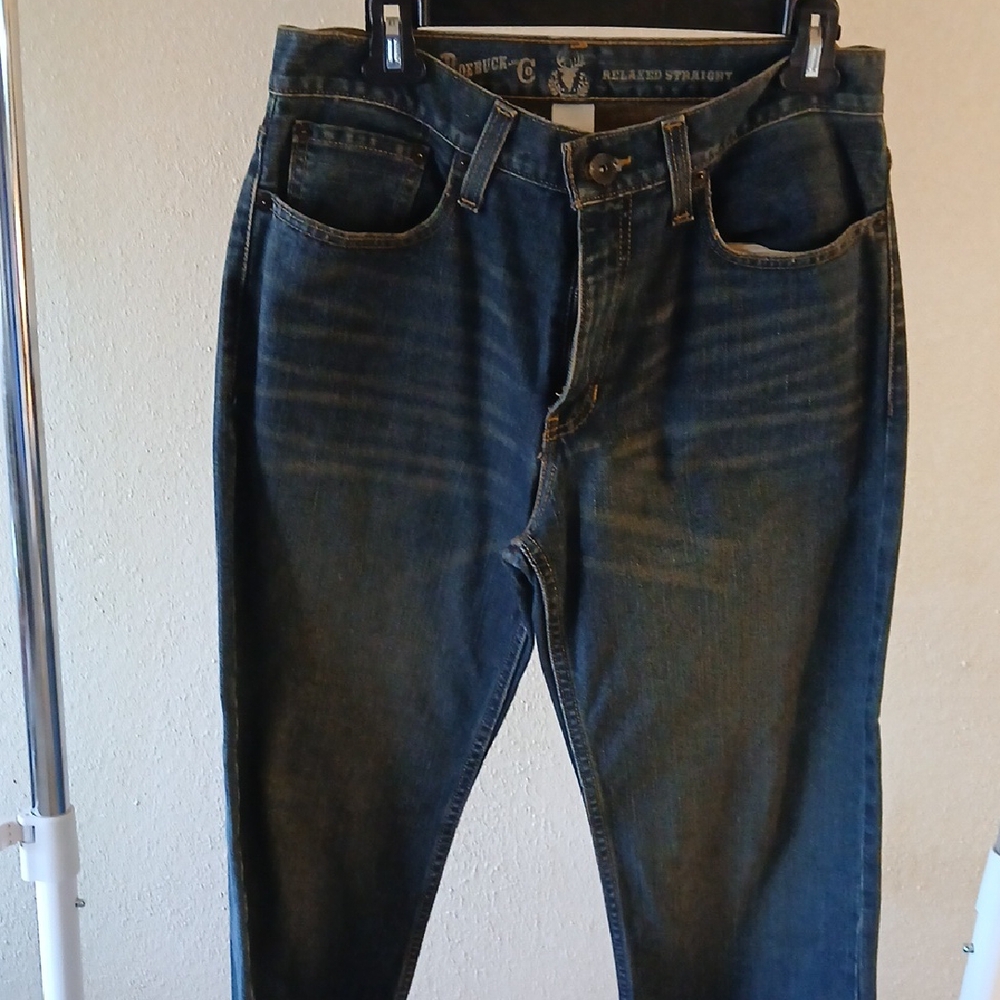 Relaxed Fit Blue Jeans with Faded Look